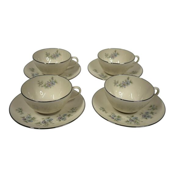 Lenox Other - Vintage Lenox Maywood Blue Floral w/ Platinum Edges H502 Tea Cups &‎ Saucers (4)